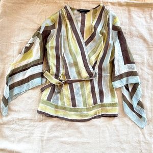 BCBG Silk multi color stripe kimono style wrap